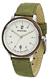 ORW 1007 Unisex Uhr mit Holzring aus Walnussholz und Oeko-Lederband von JACQUES FAREL hayfield und einem Durchmesser von 38 mm