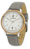 ORW 1008 Unisex-Uhr mit Holzring aus Ahornholz und grauem Oeko-Lederband von JACQUES FAREL hayfield und einem Durchmesser von 38 mm